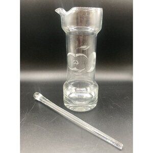 Etched Apple Martini Drink 11.75” Pitcher & 13" Glass Stirrer MCM Mid Century